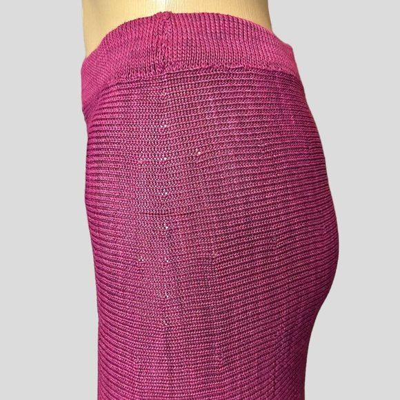 Tamara Catz Trumpet Knit Skirt Medium Burgundy High Rise Knee Length Ruffle Hem - Picture 6 of 15